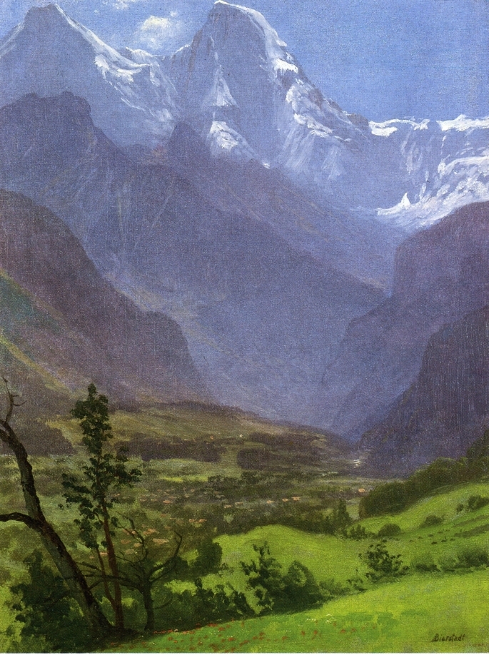 Albert Bierstadt Painting Twin Peaks, Rockies - Click Image to Close